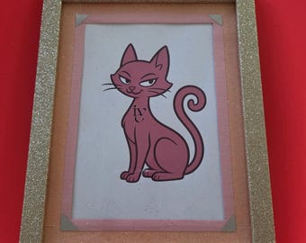 rosa Ive 'Baddie' Katzenkunst in goldfarbenem Glitzerrahmen Kpop