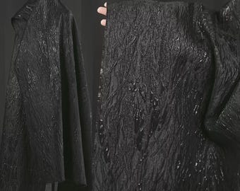 Black Jacquard Fabric, Double-sided Fabric,Embossed Fabric, Pleated Fabrics, Blue Gold Shiny Fabric, Veined Fabric, Luxurious Fabric, A27-3
