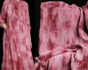 Roze stof met kleurverloop, structuurstof, katoen-linnen stof, tie-dye stof, natuurlijk plantaardig geverfd, zachte stof, creatieve stof, per meter, A78