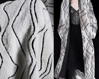Black And White Fabric, Striped Fabric, Jacquard Fabric, Lamb Fleece Fabric, Thick Fleece Fabric, Plush Textured Fabric, By The Meter, A250