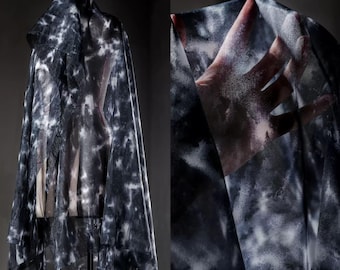 Tie-Dye Fabric, Ink Blue, Semi-Transparent Fabric, Chiffon Fabric, Irregular Ink-Dyed, Textured Fabric, Patterned Fabric,By The Meter,A190-2