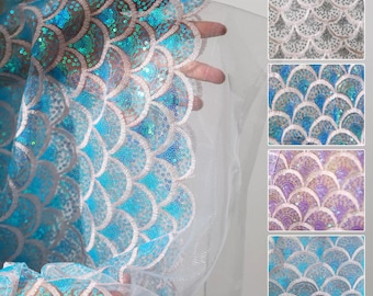 Sequin Fabric, Embroidery Fabric, Mermaid Scale Pattern, Tulle Fabric, Laser Embroidery Patch, Creative Fabric, By The Meter, A147