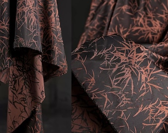 Jacquard Fabric, Blackish Brown Fabric, Dimensional Fabric, Embossed Fabric, Rayon Fabric, Bamboo Leaf Pattern,Textured Fabric,By Meter,A193