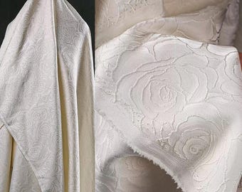 Jacquard Fabric, Stitched Plant Pattern, Rose Pattern, White Fabric, Dimensional Fabric, Textured Fabric, Premium Fabric, By The Meter, A174