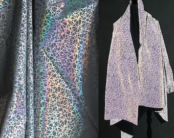 Luminous Reflective Fabric, Three-Color Iridescent White, Interlaced Lines, Waterproof Windbreaker Fabric, Creative Fabric,By The Meter,A312