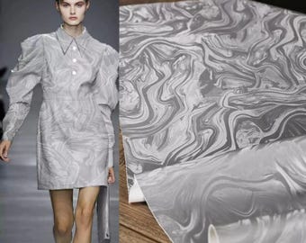 Silver-gray Fabric, Fluid Pattern Fabric, Slightly Elastic, Leather-like Fabric, Reconstructed Textured Fabric, PU Leather,By The Meter,A159