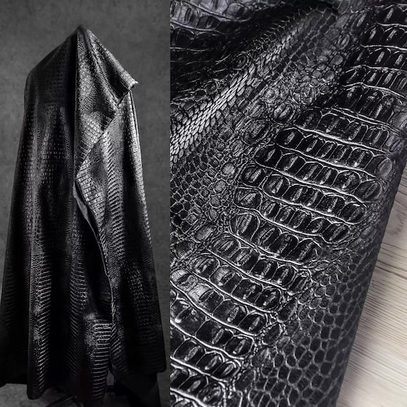 Black Fabric, Crocodile Pattern Fabric, Dimensional Fabric, Textured Fabric, Leather Cloth, PU Leather Fabric, Creative Fabric,By Meter,A232