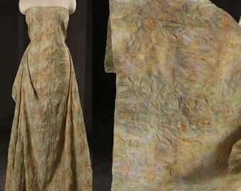 Distressed Fabric, Pleated Textured Fabric, Yellow Tie-dye Fabric, Wrinkled Printed Fabric, Artistic Skirt Fabric, Apparel Cloth, A20