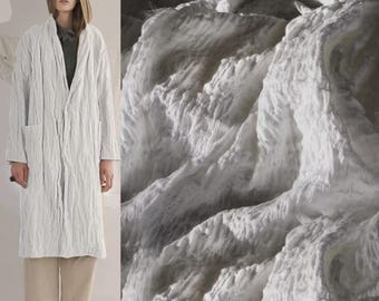 White Fabric, Cotton-Linen Fabric, Recycled Cotton Fabric, Embroidered Fabric, Irregular Pleated Fabric, Elastic Fabric, By The Meter,A296-1