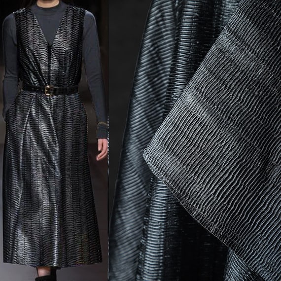 Black Pleated Fabric, Leather Fabric, Slightly Reflective Fabric, Polyester Fabric, Creative Fabric, Premium Fabric, By The Meter, A84