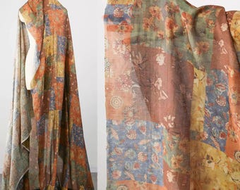 Printed Fabric, Square-Patched Fabric, Cotton-Linen Fabric, Soft Fabric, Creative Fabric, Tencel-Linen Base Fabric, By The Meter, A300