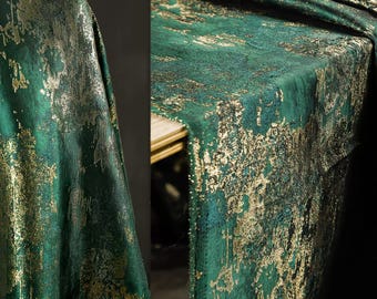 Dark Green Fabric, Gold-Foil Satin Fabric, Jacquard Fabric, Gradient Texture, Garment Fabric, Creative Fabric, Designer Fabric,By Meter,A302