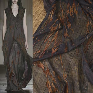 Mesh-Spitzenstoff, Farbverlaufsstoff, Flockstoff, Durchsichtiger Stoff, Schwarz-Brauner Kleiderstoff, glänzender Stoff, Meterware, A10-1