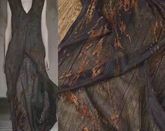 Mesh Lace Fabric, Gradient Color Fabric, Flocking fabric, See-through Fabric, Black-brown Dress Fabric, Shiny Fabric, By the Meter, A10-1