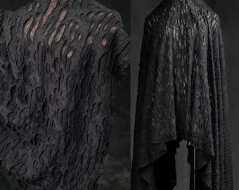 Tela negra, tela desgastada, tela de punto, tela de doble capa, tela creativa, tela elástica, tela de diseño, por metro, A235-1