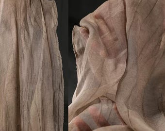 Light Brown Textured Fabric, Striped Pleated Fabric, Translucent Fabric, Distressed Fabric, Soft Fabric, Dress fabric, By the Meter, A60-1