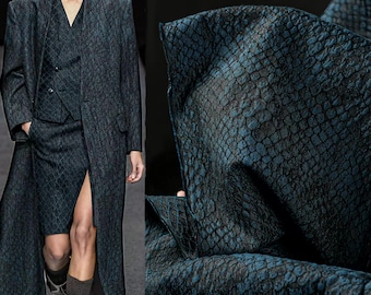 Cotton linen Fabric, Blue Green Checkered Fabric, Black Jacquard Fabric, Snake skin pattern fabric, Embossed Fabric, Textured Fabric, A9-2
