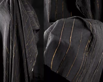 Pleated Cloth, Dimensional Fabric, Textured Fabric, Rubbed Color Wrinkle Fabric, Black Background with Yellow Lines Fabric,By The Meter,A189