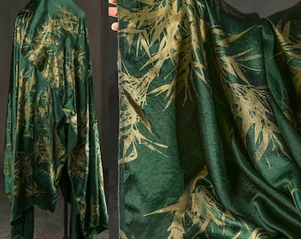 100% Acetate Satin, Green - gold Fabric, Botanical Fabric, Draping Fabric, Creative Fabric, Designer Fabric, By The Meter, A137-2