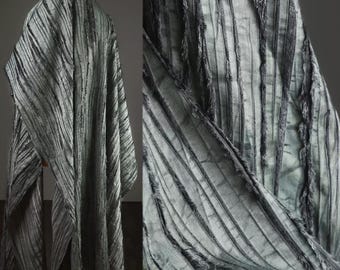 Dark Green Overdyed Fabric, Vertical-Striped Fringed Fabric, Clipped Jacquard Fabric, Textured Fabric, Creative Fabric, By The Meter, A69
