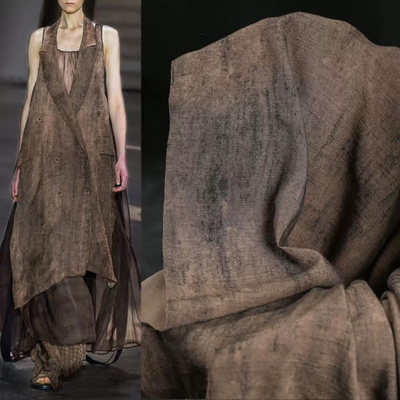 Brown Coffee Printed Fabric, Distressed Mottled Texture Fabric, Micro-Particle Fabric, Cotton-Linen Fabric, Creative Fabric, By Meter, A68-1