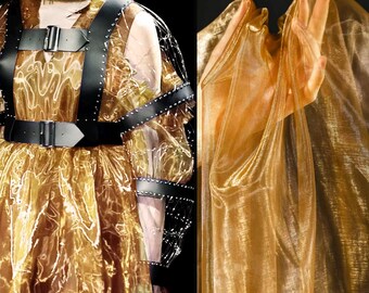 Wasser-Glanz Organza, Gold Stoff, Mesh Stoff, Glanz Stoff, Transparent Stoff, Premium Stoff, Designerstoff, Meterware, A282
