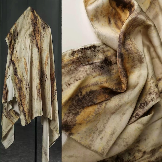 Yellow Camel Fabric, Acetate Fabric, Flowing Yellow Desert Satin, Plant-Dyed Fabric, Direct Spray Printing Technology, By The Meter, A138