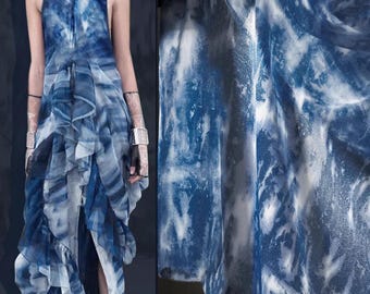 Tie-Dye Fabric, Blue and White Fabric, Semi-Transparent Fabric, Chiffon Fabric, Textured Fabric, Patterned Fabric, By The Meter, A190-1