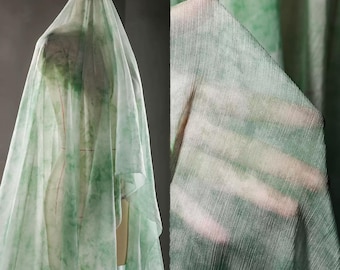 Green Grass, Tie-Dyed Fabric, Double-Sided Fabric, Semi-Transparent Chiffon Fabric, Textured Fabric, Printed Fabric,Ink-Dyed,By Meter,A256
