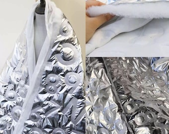 3D Letter Pattern Fabric, Padded Fabric, 3-Layer Thickened Fabric, Shiny Metallic Fabric, Silver Coated Fabric, Textured Fabric, A16