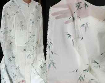 Tencel Stoff, Leinenstoff, Bambusblattmuster, Direkte Spritzgewebe, Bedruckter Stoff, Buntes Bambusmuster, Meterware, A188