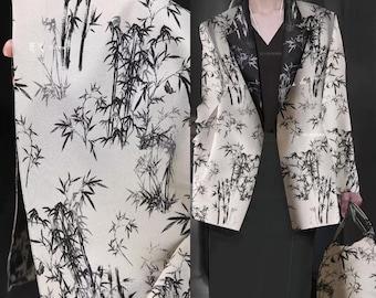 Double-sided Jacquard Fabric, Texture Fabric, Black Bamboo Grove Pattern Fabric, Apricot-colored Base Fabric, Soft Fabric, By Meter, A98