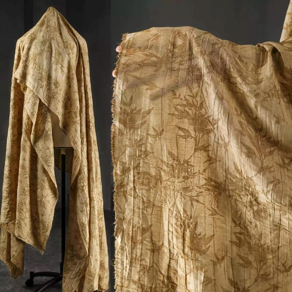 Camel Jacquard Fabric, Texture Fabric, Cotton-Linen Fabric, Bamboo-Patterned Fabric, Garment-Dyed Fabric, Soft Fabric, By The Meter, A82