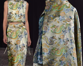 Dragon Pattern Jacquard Fabric, Floral Embroidery Fabric, Relief Fabric, Glossy Brocade Fabric, Luxury Fabric, By The Meter, A65
