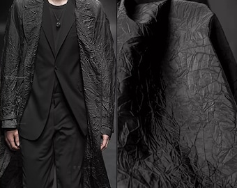 Black Fabric, Irregular Crinkled Fabric, Pleated Fabric, Dimensional Fabric, Textured Fabric, Creative Fabric, By The Meter, A195-1