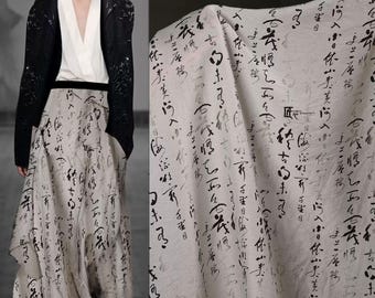 Tessuto di cotone Tencel, motivo calligrafico e poetico, tessuto di base bianco, tessuto creativo, tessuto morbido, tessuto di design, al metro, A117