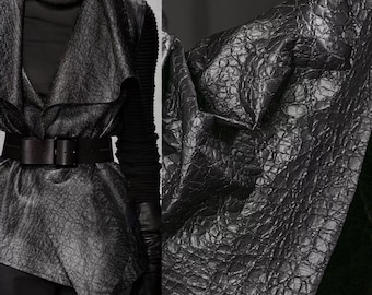 Black Distressed Fabric, Faux Leather, Cracked Texture Fabric, Creative Fabric, Designer Fabric,Reconstructed Fabric, By The Meter, A116