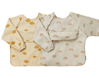754 Large Long Sleeved Baby Bibs Unisex with PEVA back Single or 2-Pack