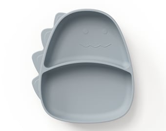 ÜneeQbaby Silikon Sugplattor Delade För Småbarn Bebisar BPA-fri - Diskmaskin, Mikrovågsugn Säker - Dinosaurie - Skiffer