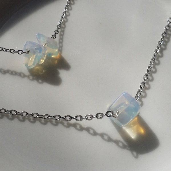 opalite necklace, dainty neckalce, geometric gemstone necklace, tiny bead layering necklace, crystal choker, gold filled necklace, silver