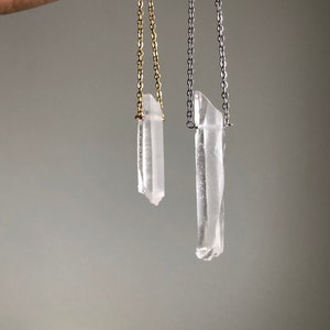 dainty rough clear quartz pendant necklace, short raw crystal layering necklace in sterling silver, gold vermeil, and gold filled