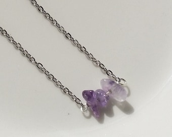Natural Amethyst Crystal Necklace, Dainty Minimal Bead Necklace, Tiny Tumbled Purple Quartz Necklace, Genuine Gemstone Layering Jewelry