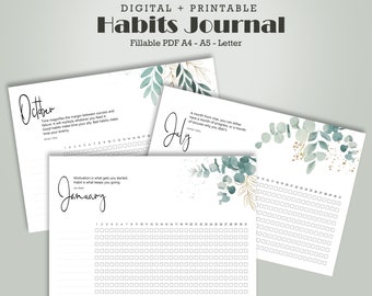 Monthly Habit Tracker | Printable Digital Bullet Journal Starter Kit | Productivity Planner