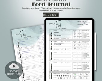 Daily Food Dairy | Digital Fitness Planner | Daily Food Journal | Diet Planner | Meal Tracker | Fitness Planner Printable | German