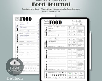 Daily Food Dairy | Digital Fitness Planner | Daily Food Journal | Diet Planner | Meal Tracker | Fitness Planner Printable | German