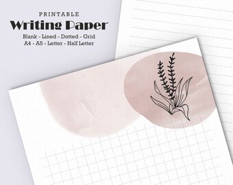 Printable Writing Paper | Printable Paper A4 A5 Letter Half Letter | Bullet Journal inserts | Letter Writing Paper