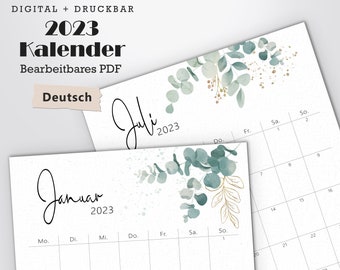 2022 2023 planner | Editable Printable Calendar 2023 | German Dated Monthly Planner