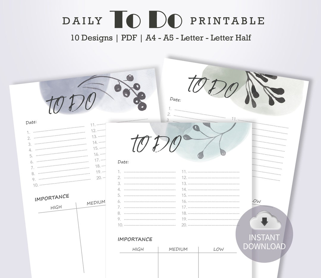 Daily Planner Printable A4 A5 Printable to Do List Letter to Do List ...
