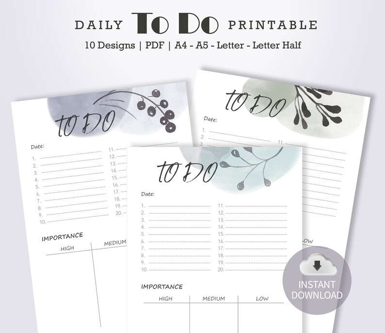 Daily Planner Printable A4 A5 Printable to Do List Letter - Etsy