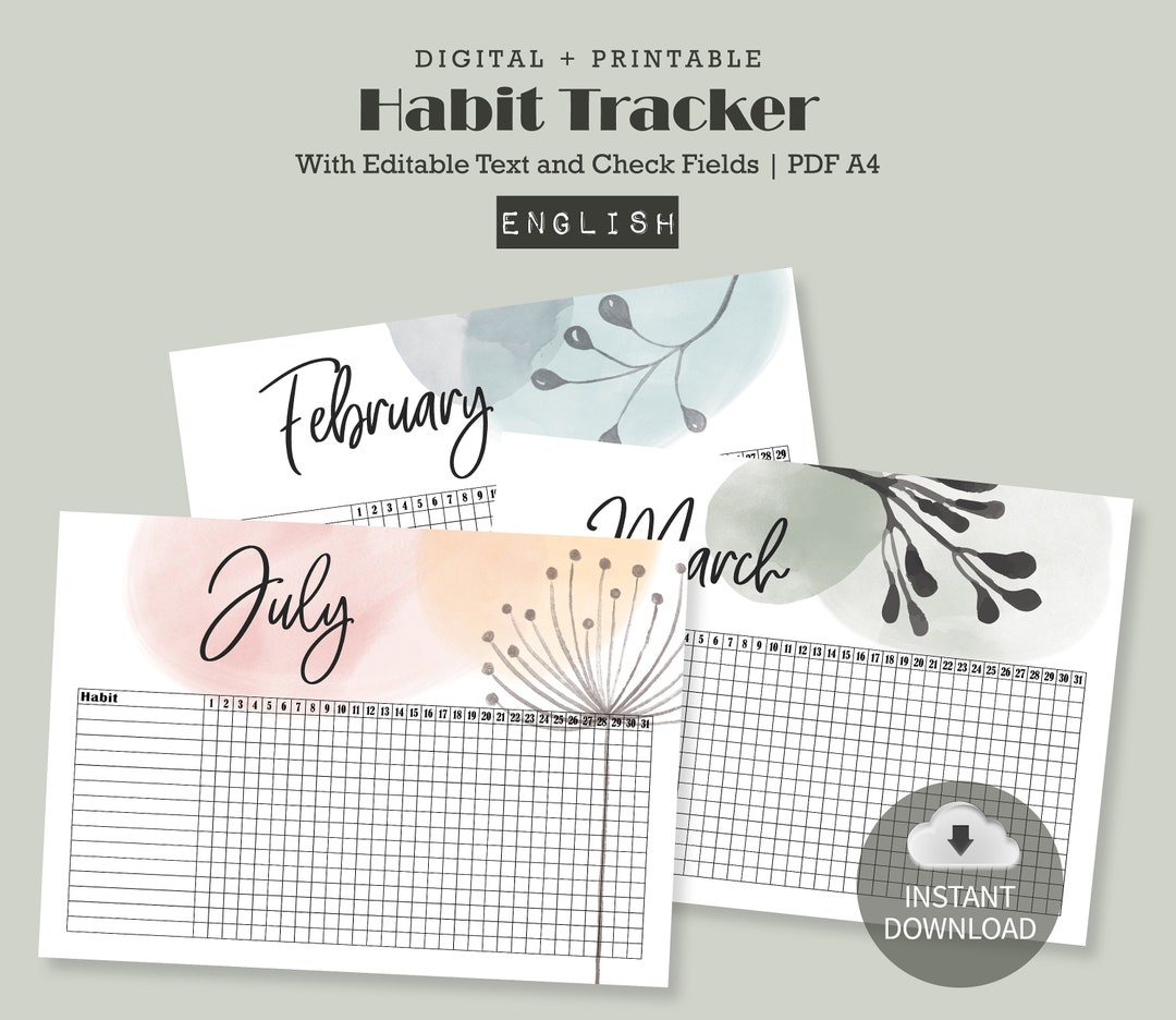Monthly Habit Tracker Digital Bullet Journal Starter Kit Productivity  Planner 